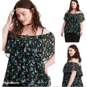 Torrid Size 2 Butterfly Cold Shoulder Keyhole Blouse